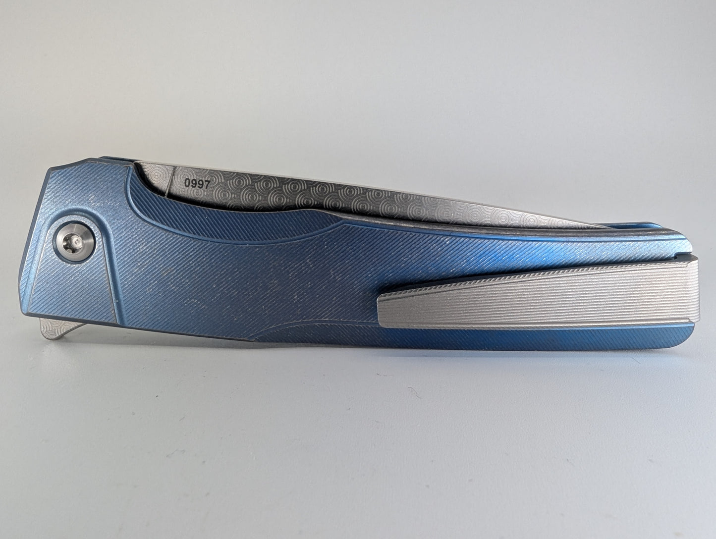 MachineWise Sonora Navy Distressed (CPM 20CV | Raw Ti Bolster | Finestep Handle) Buttonlock Folding Knife 997 *BLEM*