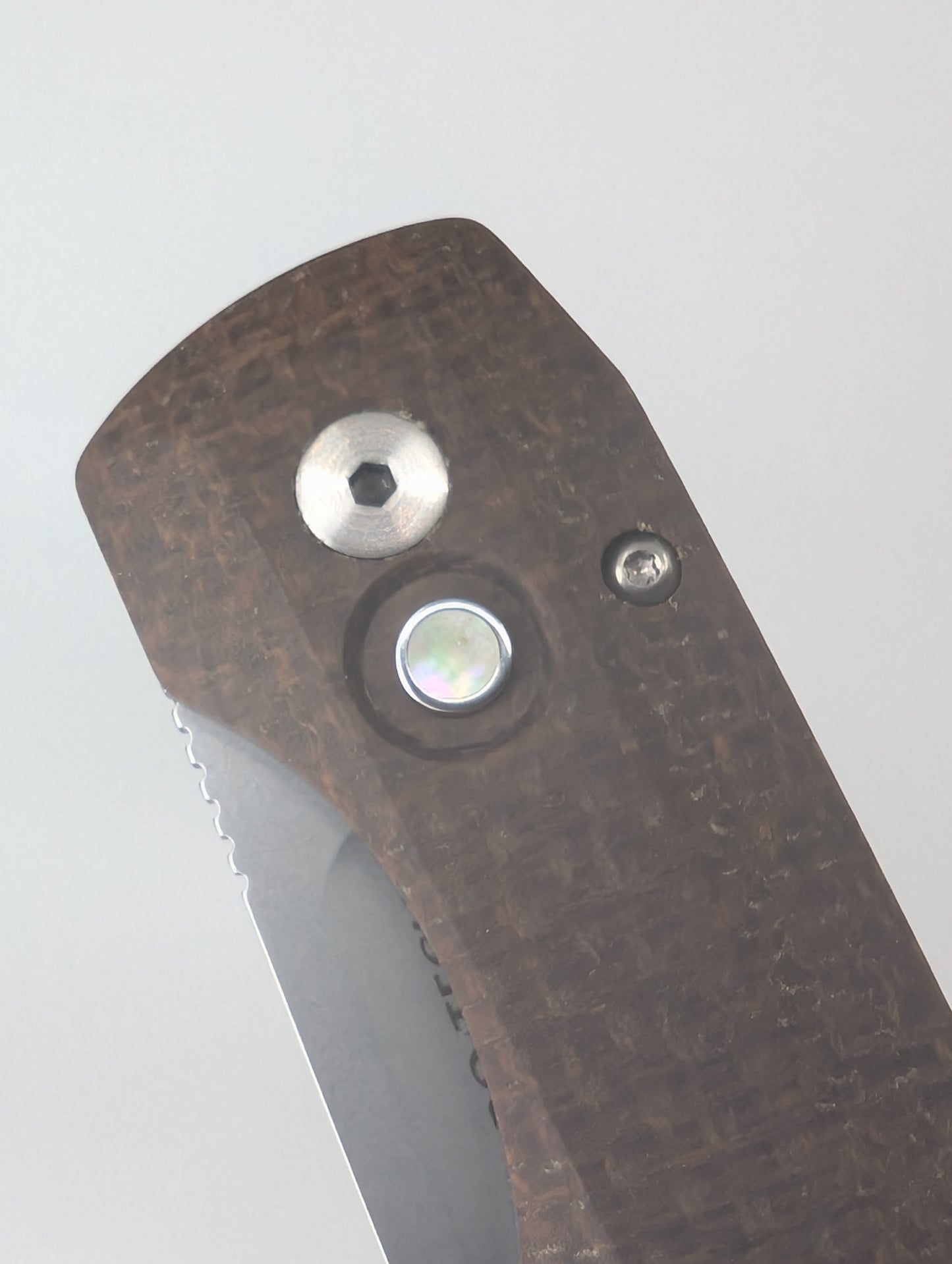 Protech Synapse Burlap Canvas Micarta Stonewash Magnacut Pearl Button Auto Folding Knife