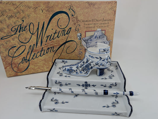 *Consignment* Charles II Delft Inkwell Vintage Calligraphy Set