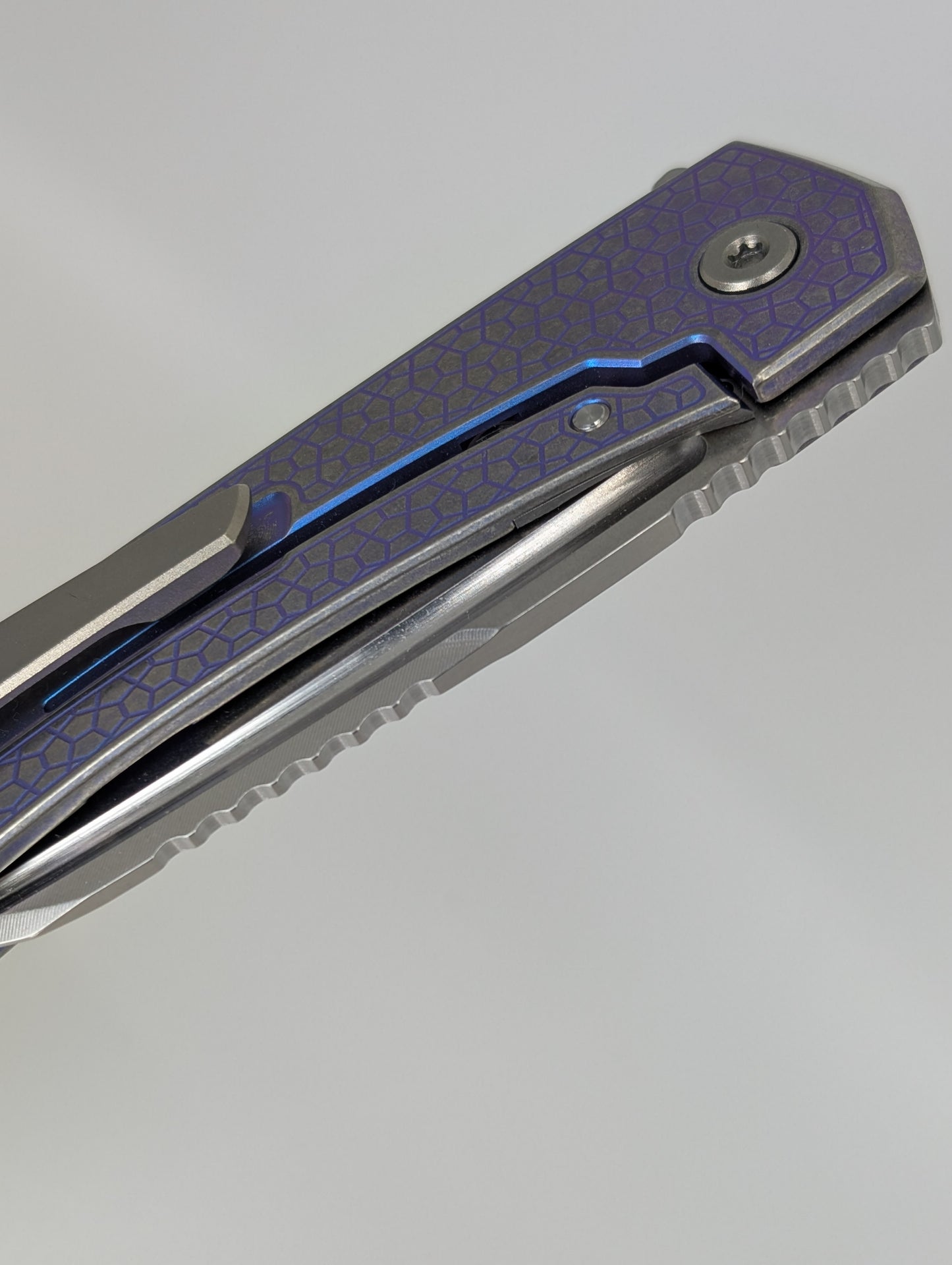 MachineWise Mojave Blurple Ti (CPM 20CV | Stonewash | Turtle Handle) Framelock Folding Knife 150 *BLEM*