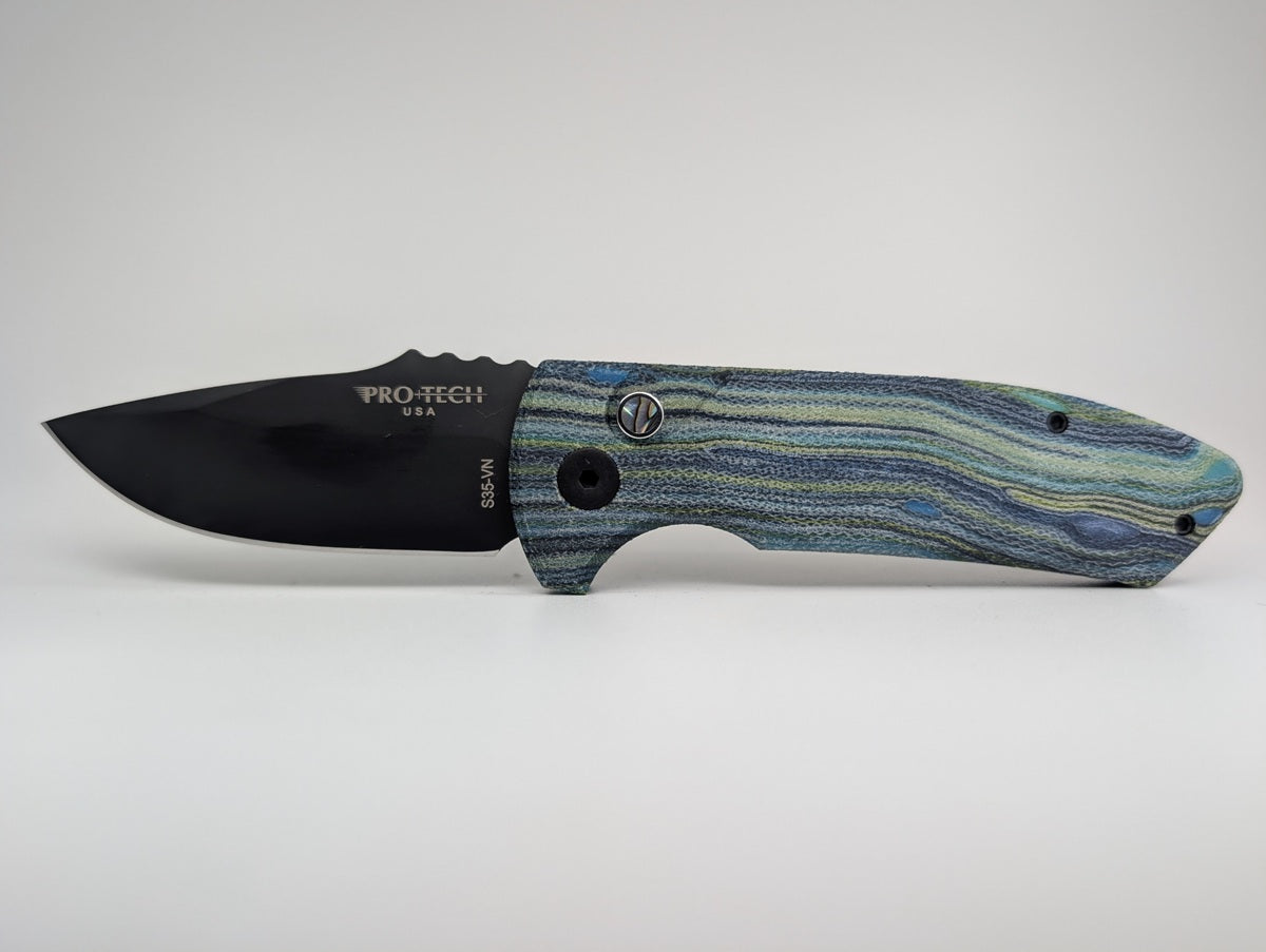 Protech Short Bladed Rockeye Starry Night G-Carta DLC Black Blade Auto Folding Knife