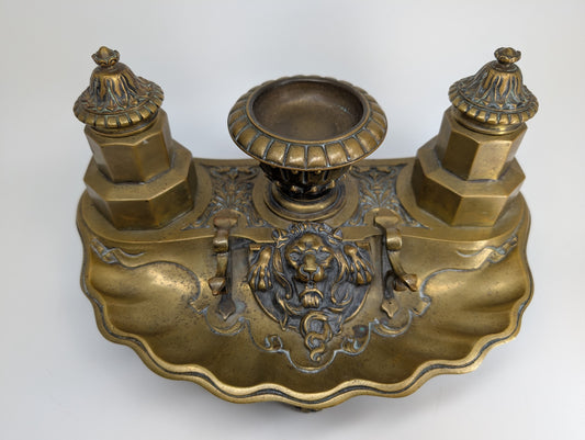 1890's Bronze Inkwell / Pen Rest