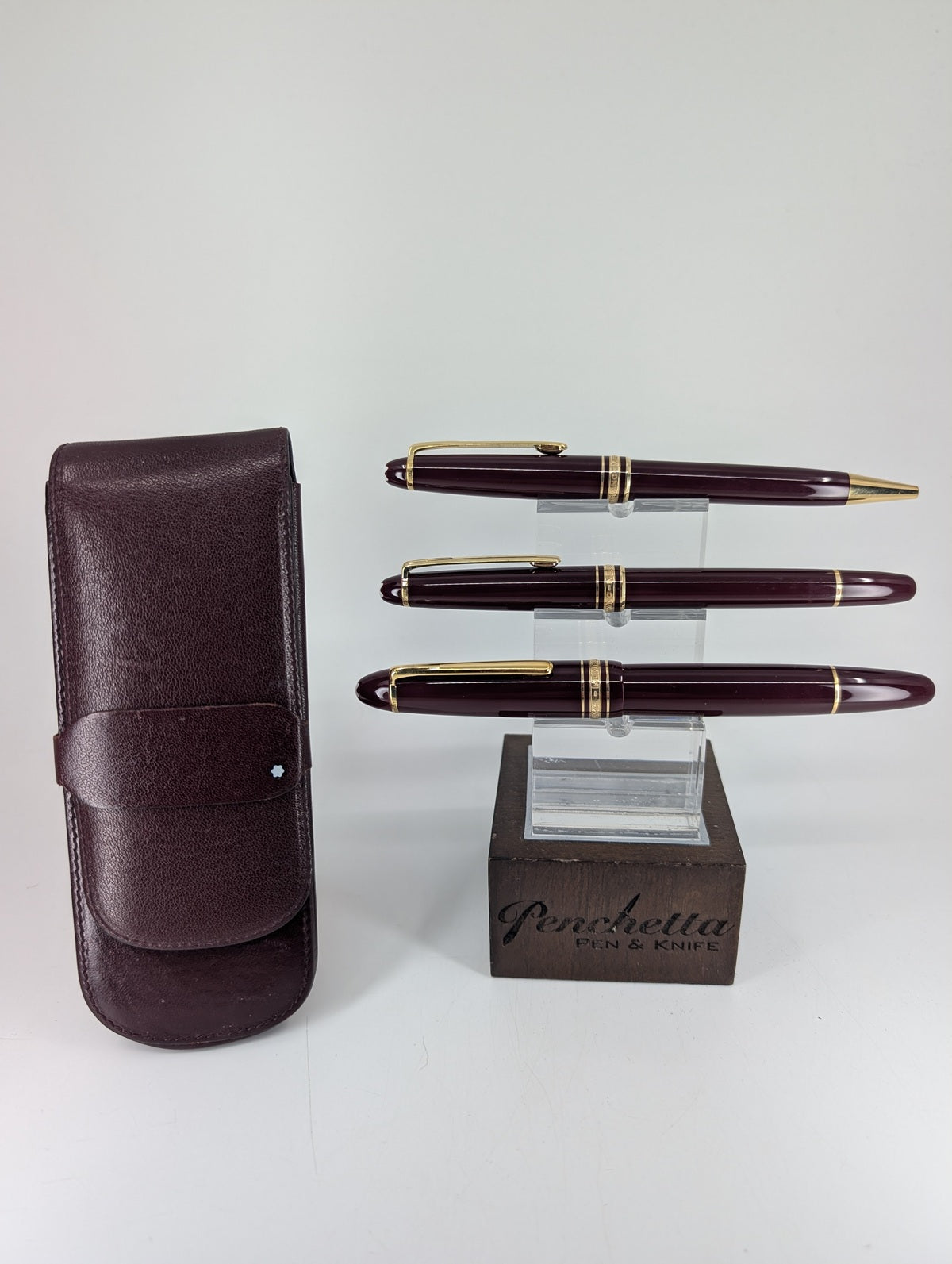 *Consignment* Montblanc Meisterstuck 166 Burgundy Pen Set with Matching Leather Case