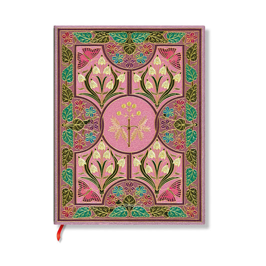Decorative notebook with floral patterns on a pink background