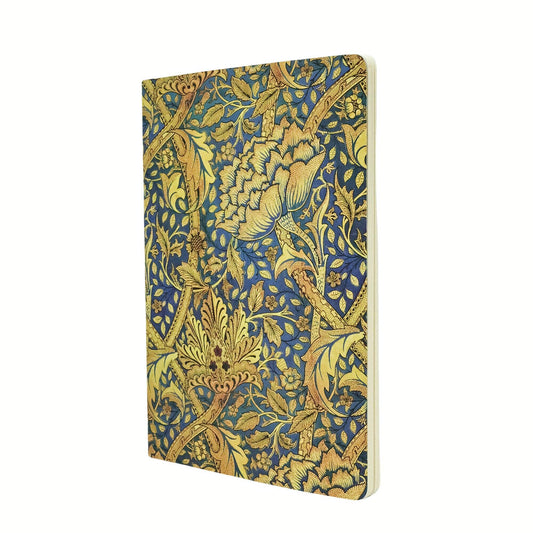 Notebook with gold floral pattern on a blue background