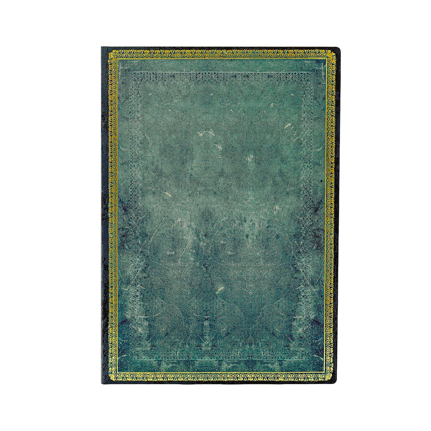 Paperblanks Pacific Blue Softcover A rectangular vintage-style book or notebook cover with a distressed teal-green center and an ornate gold border, shown flat against a plain white background.