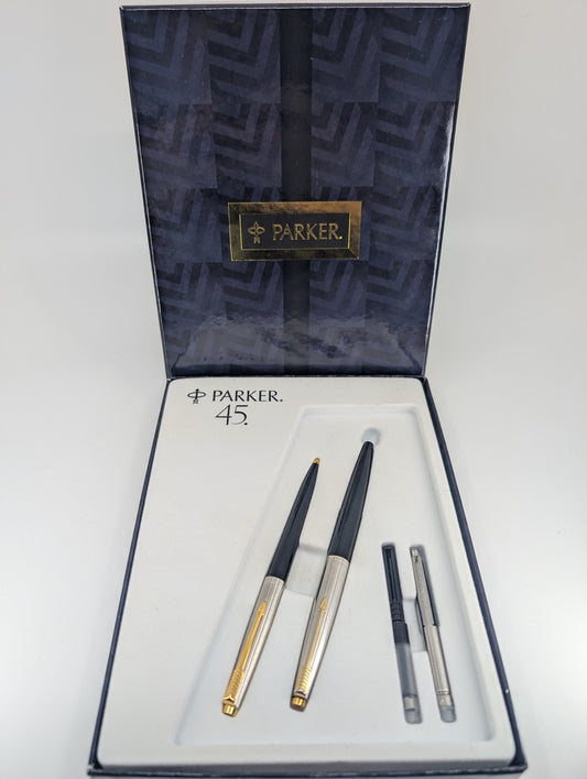 *Consignment* Parker 45 Black Gift Box Set Ballpoint / Fountain Pen