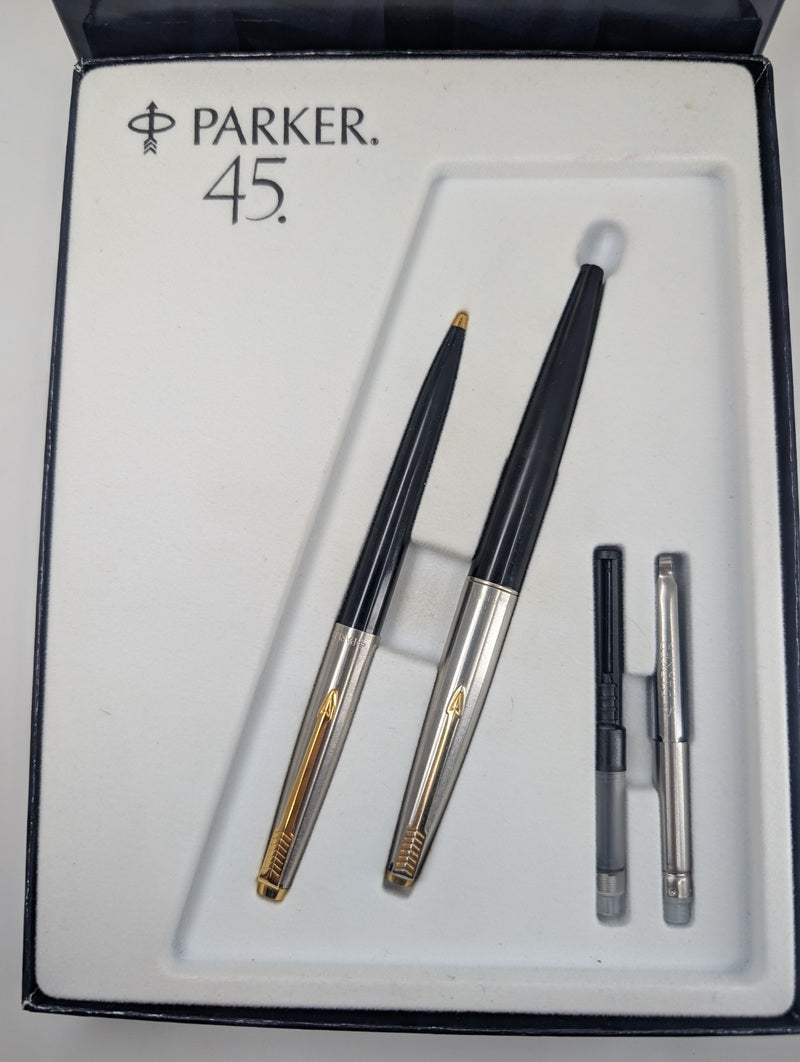 *Consignment* Parker 45 Black Gift Box Set Ballpoint / Fountain Pen