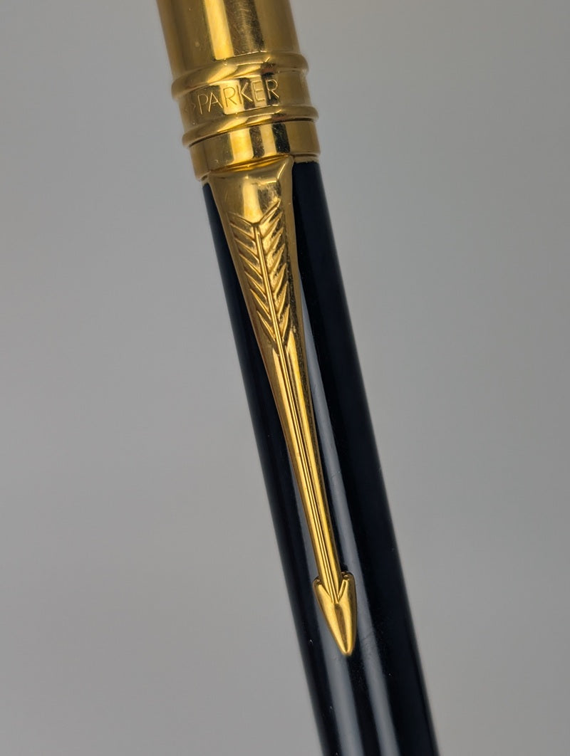 *Consignment* Parker Duofold Black Lacquer w/ Gold Trim Ballpoint Pen