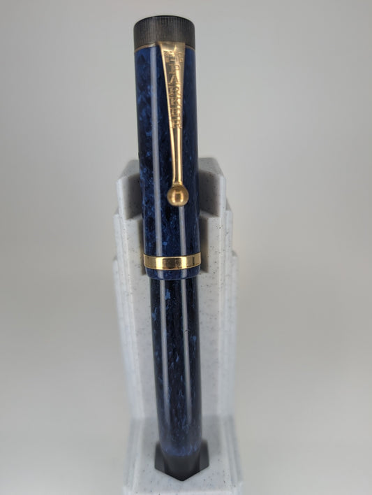 *Consignment* Vintage 1927 Parker Duofold JR "Lucky Curve" Blue Marble Fountain Pen 14k Gold Medium Nib