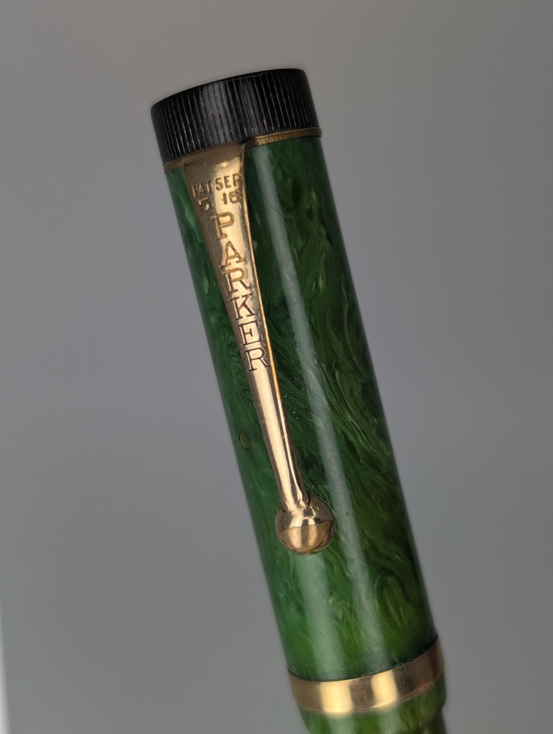 *Consignment* Parker Duofold Jr. Flat Top Green Fountain Pen Stub Nib