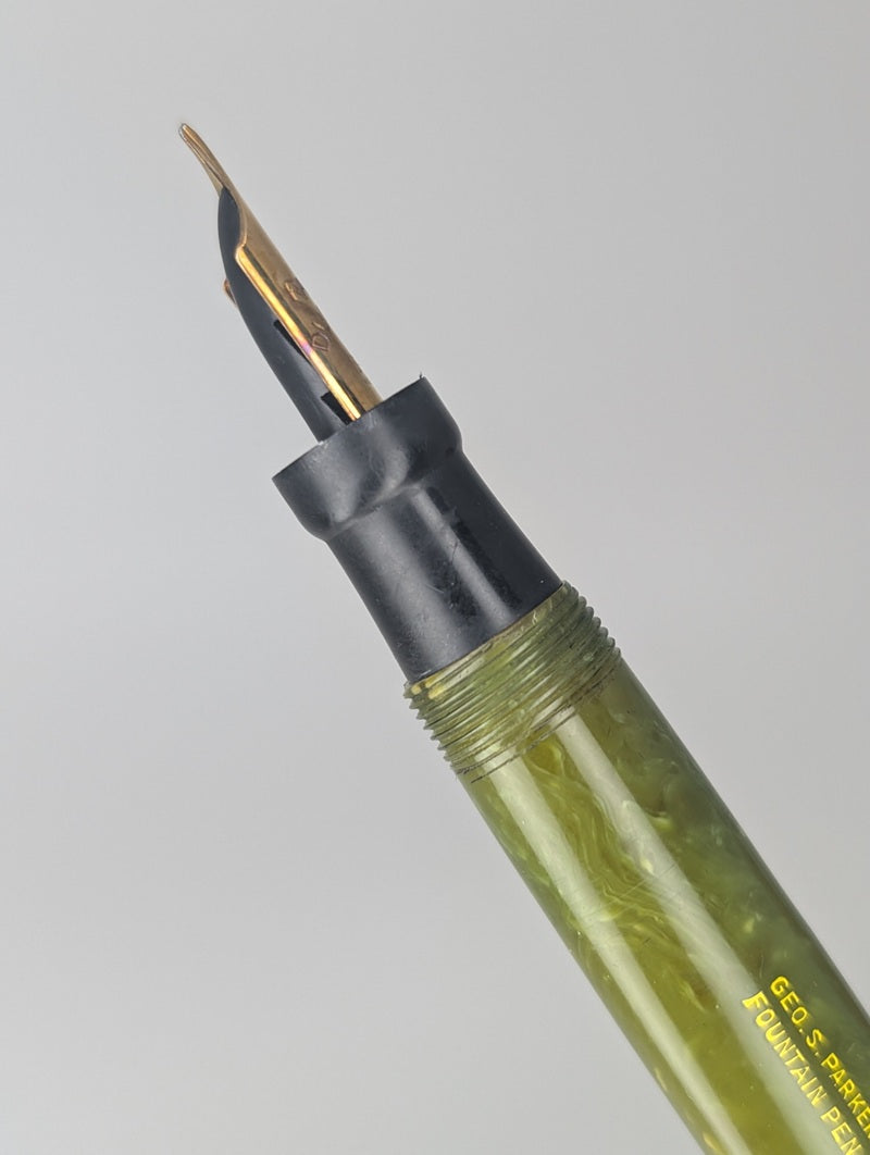 *Consignment* Parker Duofold Jr. Flat Top Green Fountain Pen Stub Nib