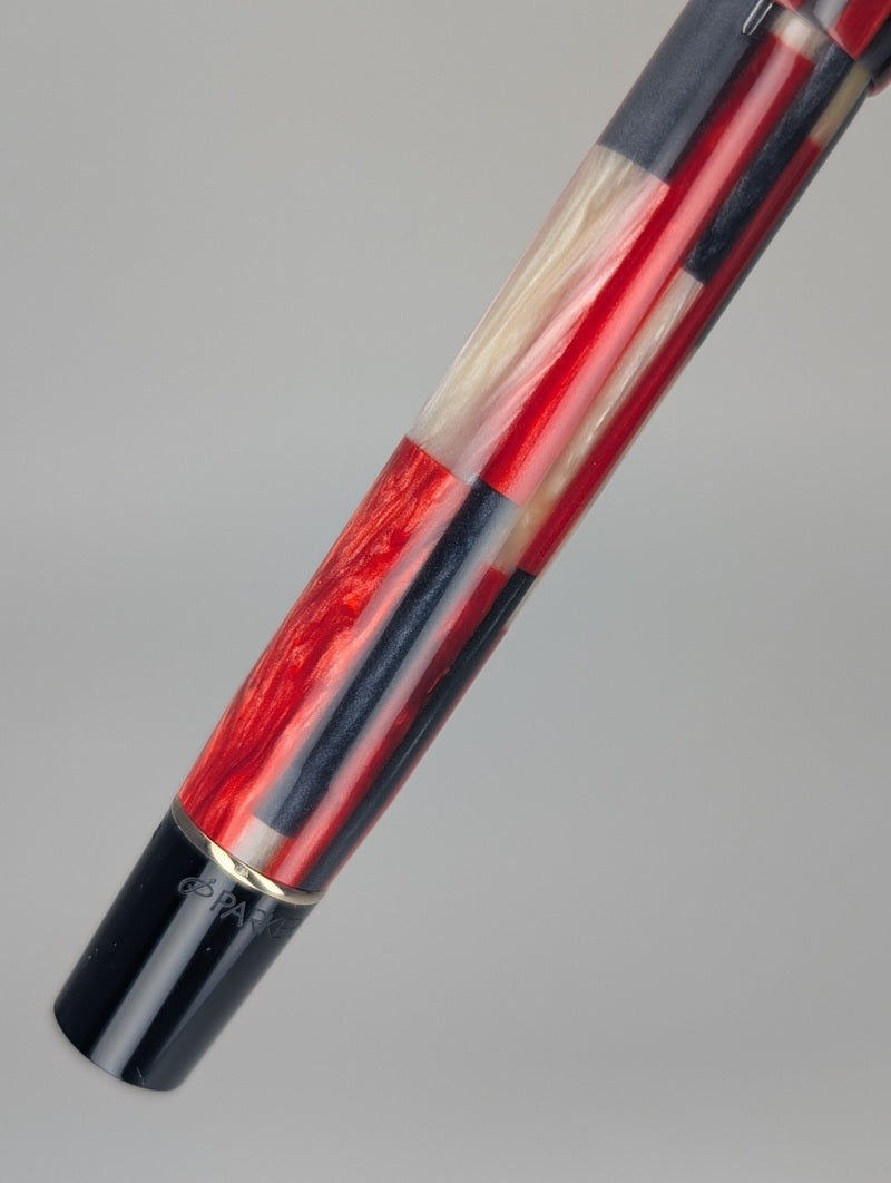 *Consignment* Parker Duofold Red Mosaic Fountain Pen 18k Gold Medium Nib