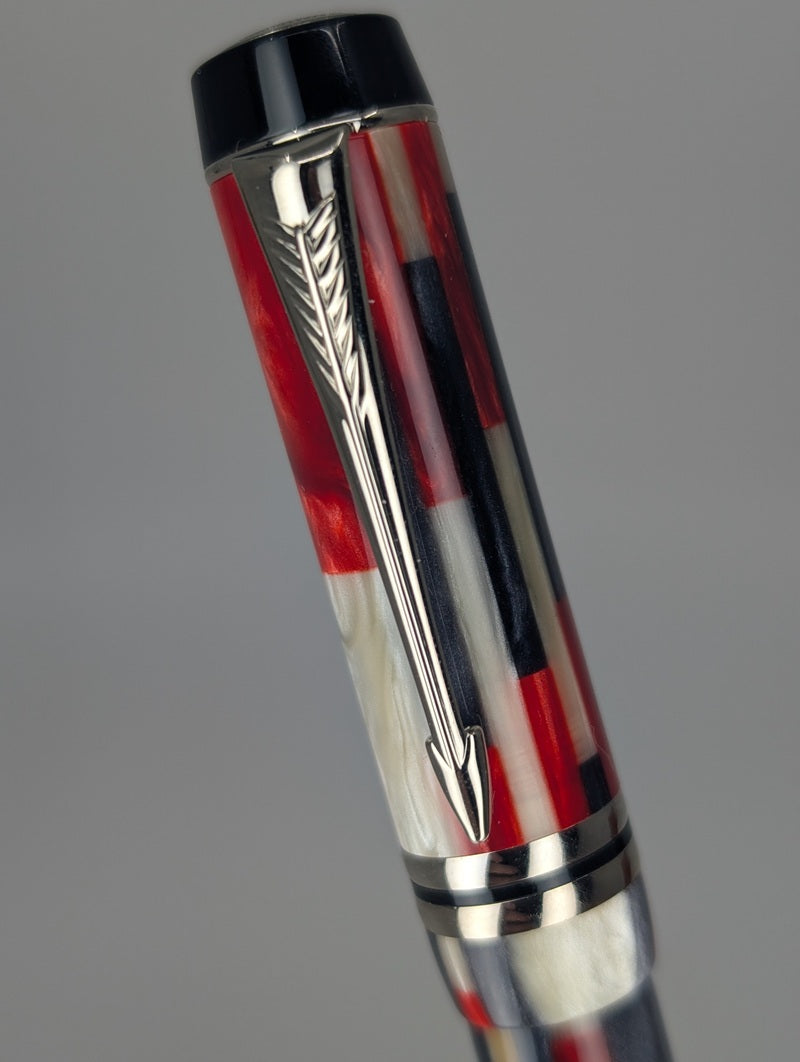 *Consignment* Parker Duofold Red Mosaic Fountain Pen 18k Gold Medium Nib