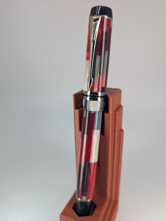 *Consignment* Parker Duofold Red Mosaic Fountain Pen 18k Gold Medium Nib