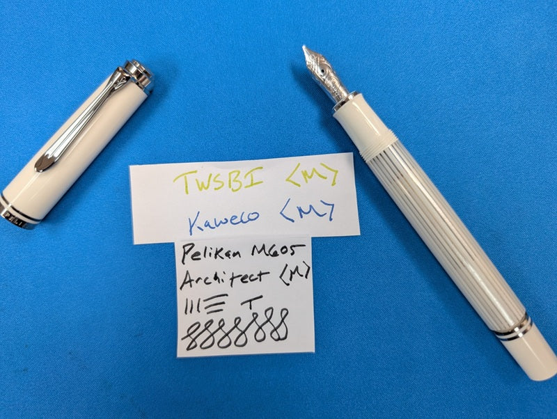 *Consignment* Pelikan M605 White Stripe Fountain Pen 14k Gold Architect Medium Nib