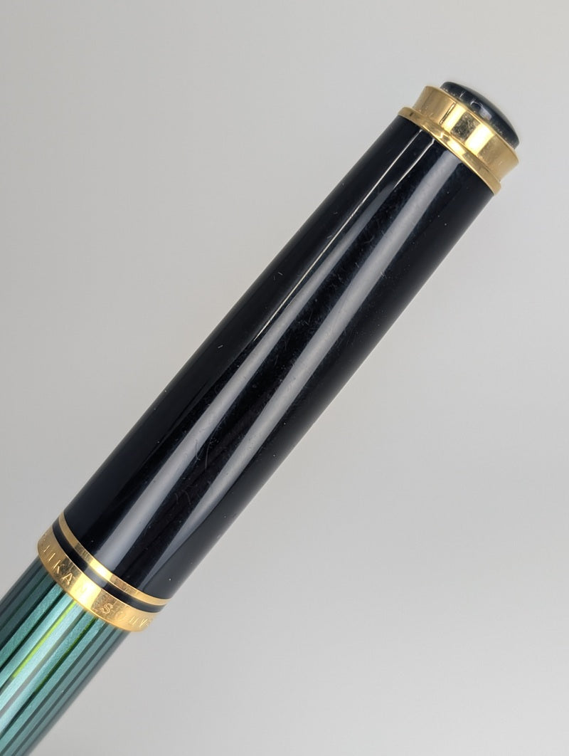 *Consignment* Pelikan Souveran R600 Black/Green Striped Rollerball Pen