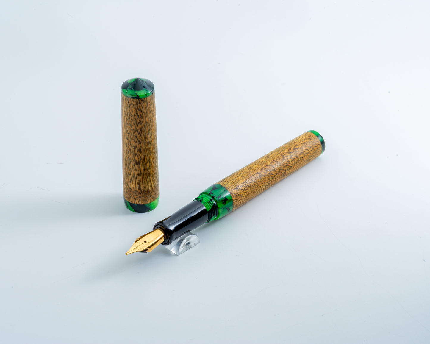 Rhys' Pieces Custom Fountain Pen - "Rain Forest" Lignum Vitae & Acrylic
