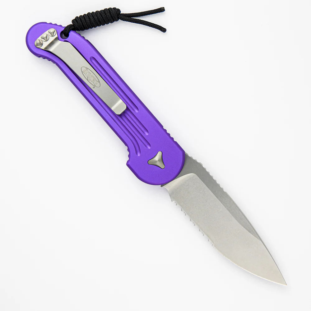 Microtech L.U.D.T. Purple Stonewash Partial Serrated Auto Folding Knife