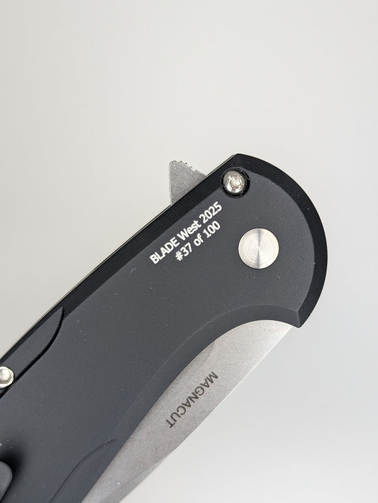 Protech Cambria 2 Maple Burl Magnacut Buttonlock Folding Knife Blade Show West 2025