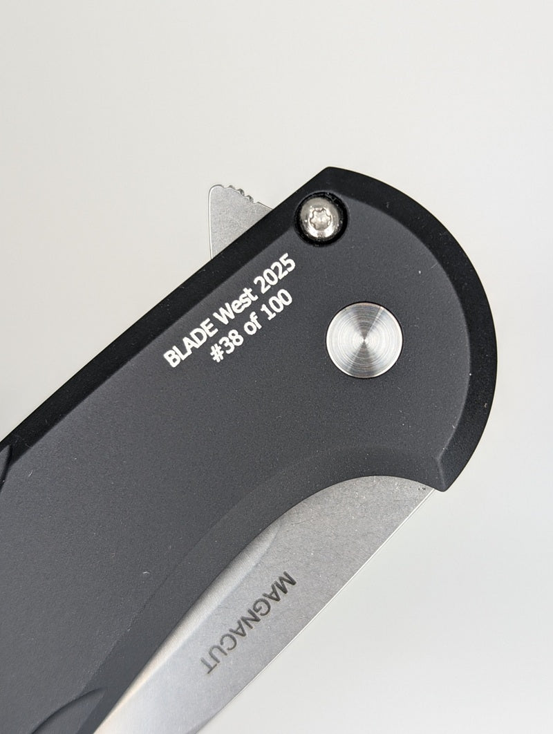 Protech Cambria 2 Maple Burl Magnacut Buttonlock Folding Knife Blade Show West 2025