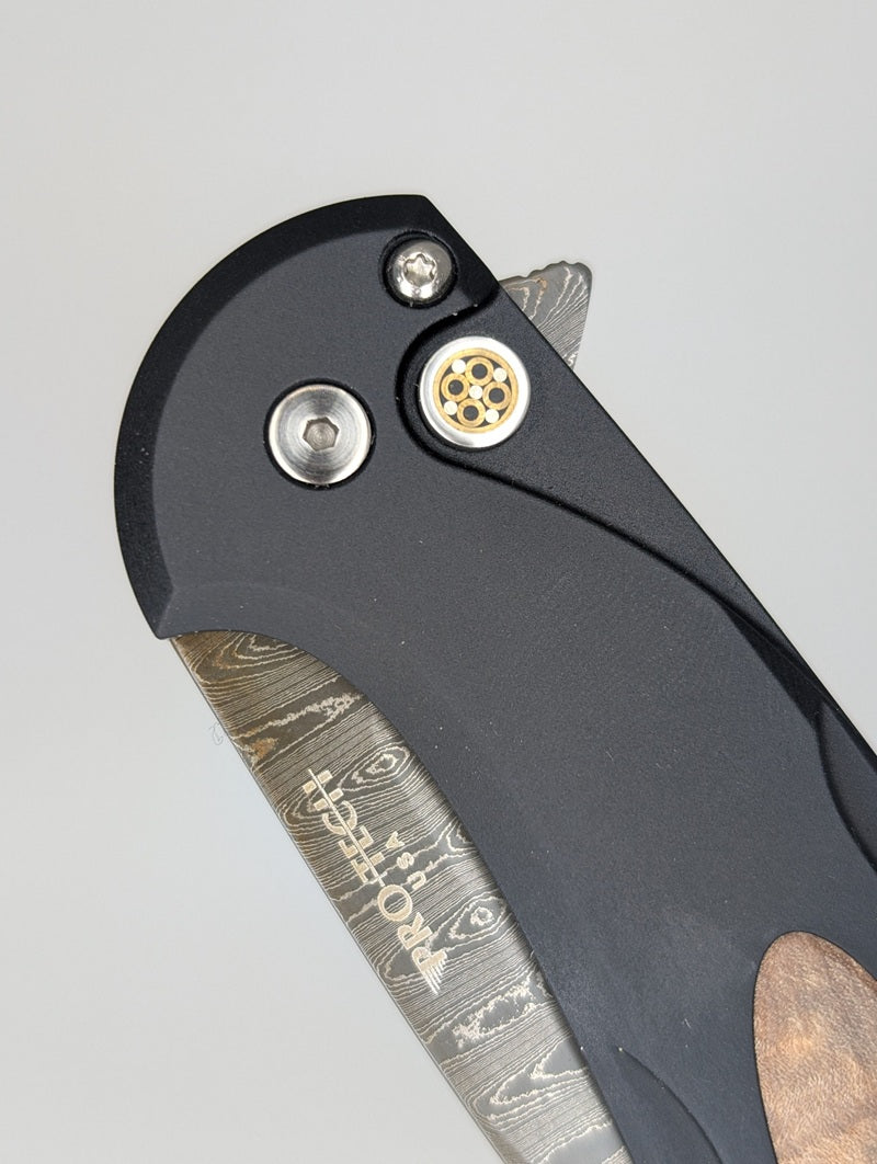 Protech Cambria Custom 5 Button Lock Maple Burl Inlay Chad Nichols Damascus #31/50