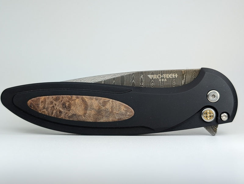 Protech Cambria Custom 5 Button Lock Maple Burl Inlay Chad Nichols Damascus #31/50