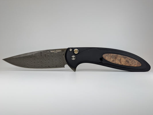 Protech Cambria Custom 5 Button Lock Maple Burl Inlay Chad Nichols Damascus #31/50
