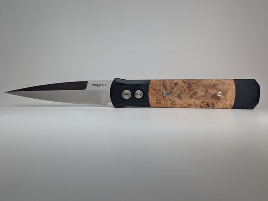Protech Godfather Maple Burl Inlay w/ Satin 154CM Auto Folding Knife