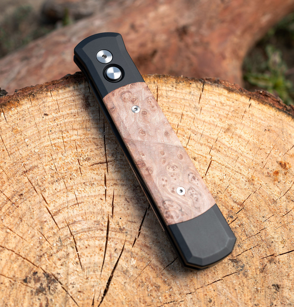 Protech Godfather Maple Burl Inlay w/ Satin 154CM Auto Folding Knife