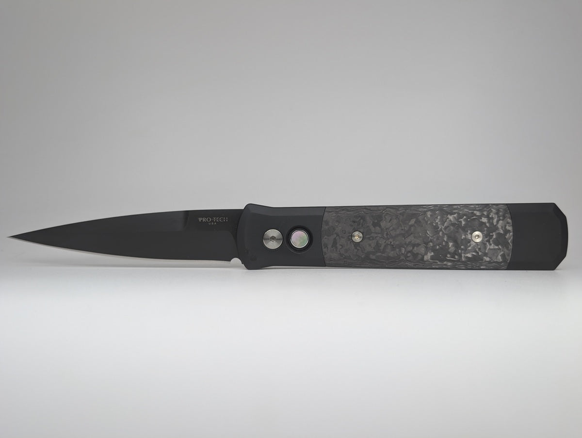 Protech Godfather Black Aluminum TechnoCarbo CF Inlay DLC 154-CM Auto Folding Knife