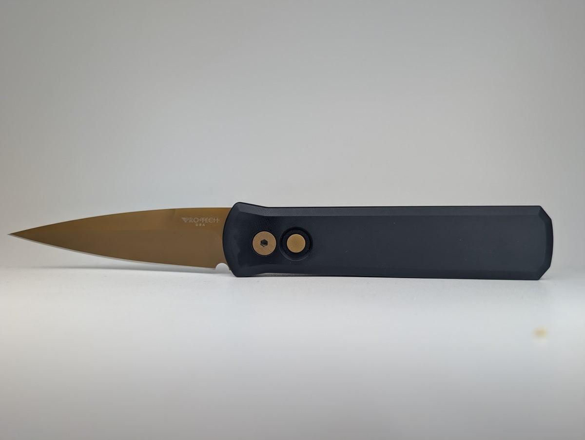 Protech Godson Black / Tan PVD 154CM / Tan PVD Hardware Auto Folding Knife