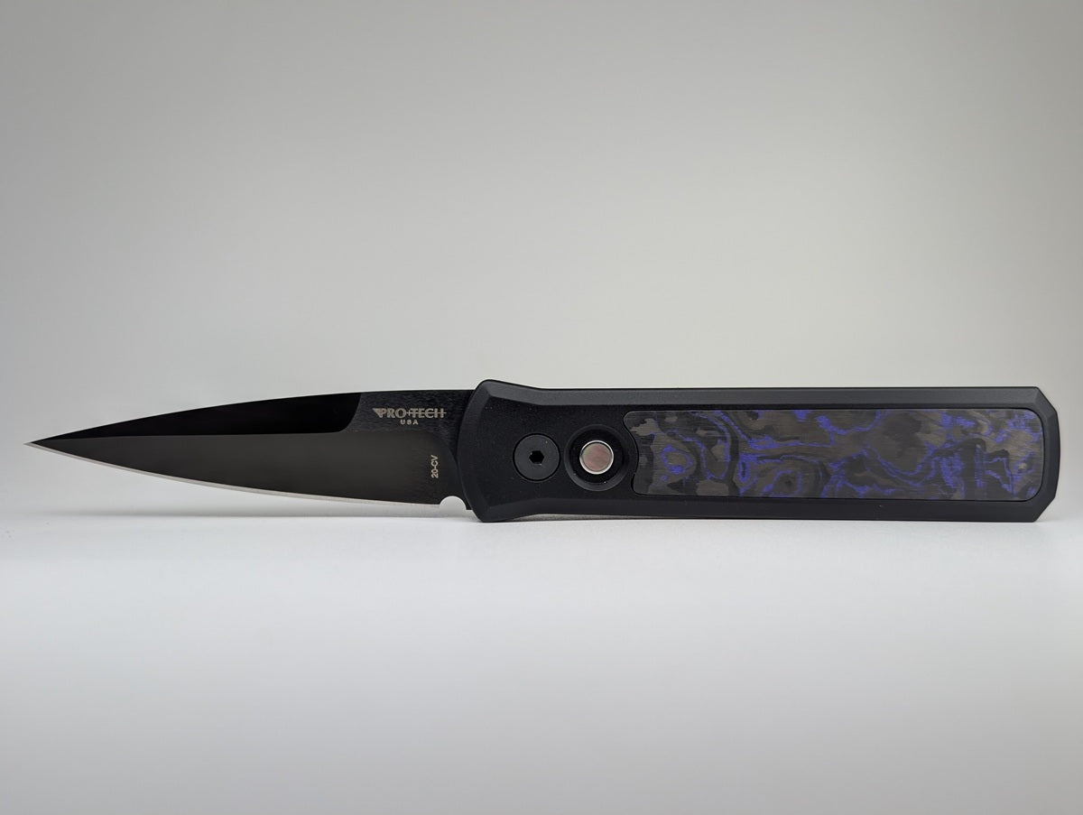 Protech Godson Violet Marble Carbon Fiber Inlay DLC Satin 20CV Blade Auto Folding Knife