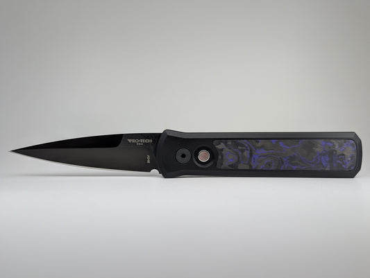 Protech Godson Violet Marble Carbon Fiber Inlay DLC Satin 20CV Blade Auto Folding Knife