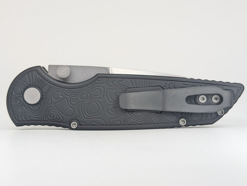 Protech Integrity Black Topo Magnacut Stonewash Button Lock Folding Knife