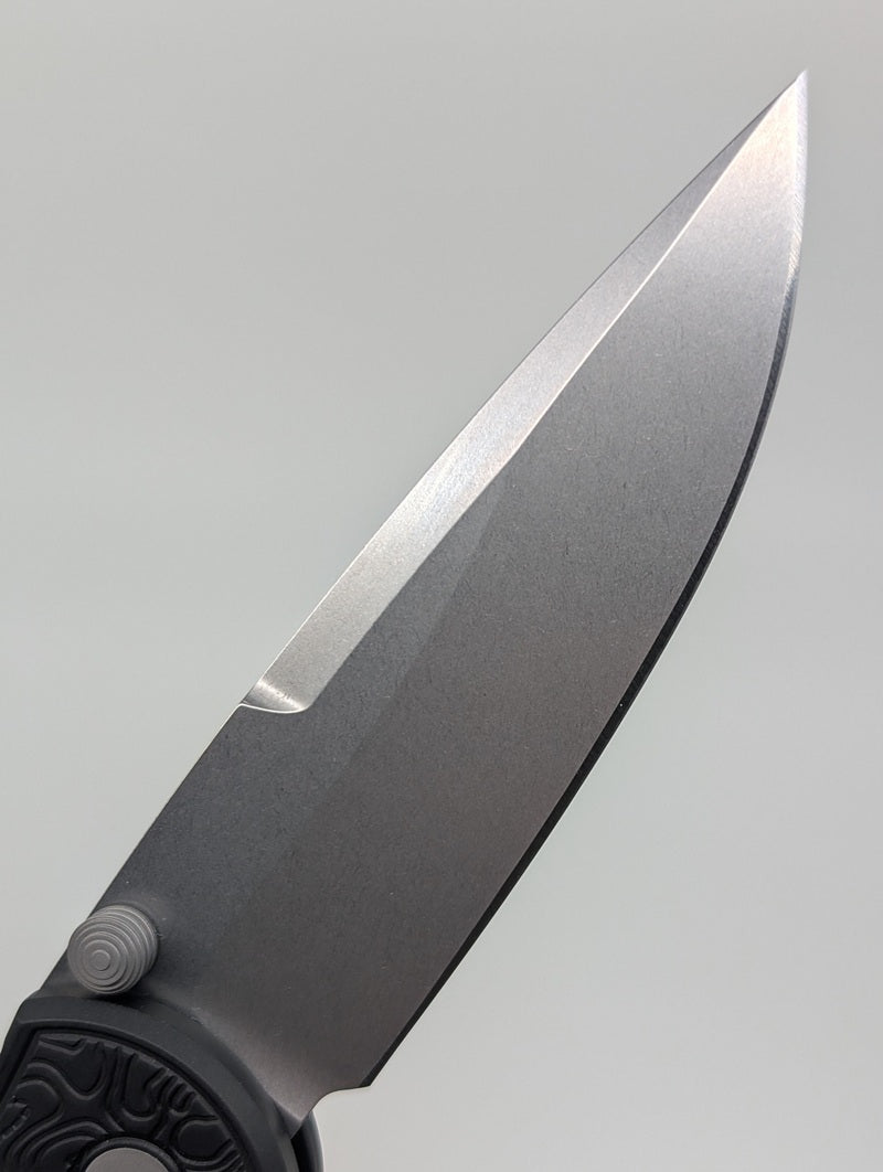 Protech Integrity Black Topo Magnacut Stonewash Button Lock Folding Knife