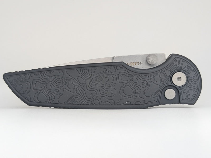 Protech Integrity Black Topo Magnacut Stonewash Button Lock Folding Knife