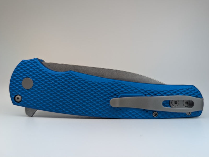 Protech Malibu Flipper Blue Textured Handle Stonewash Magnacut Wharncliffe Blade