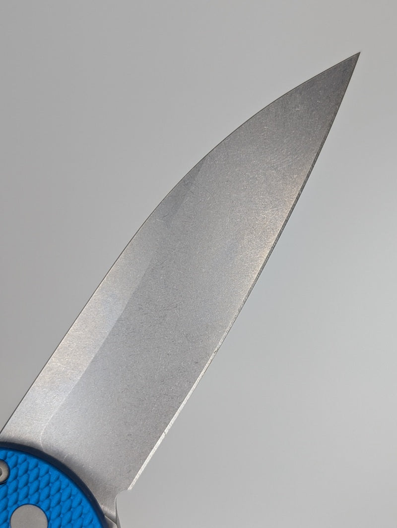 Protech Malibu Flipper Blue Textured Handle Stonewash Magnacut Wharncliffe Blade