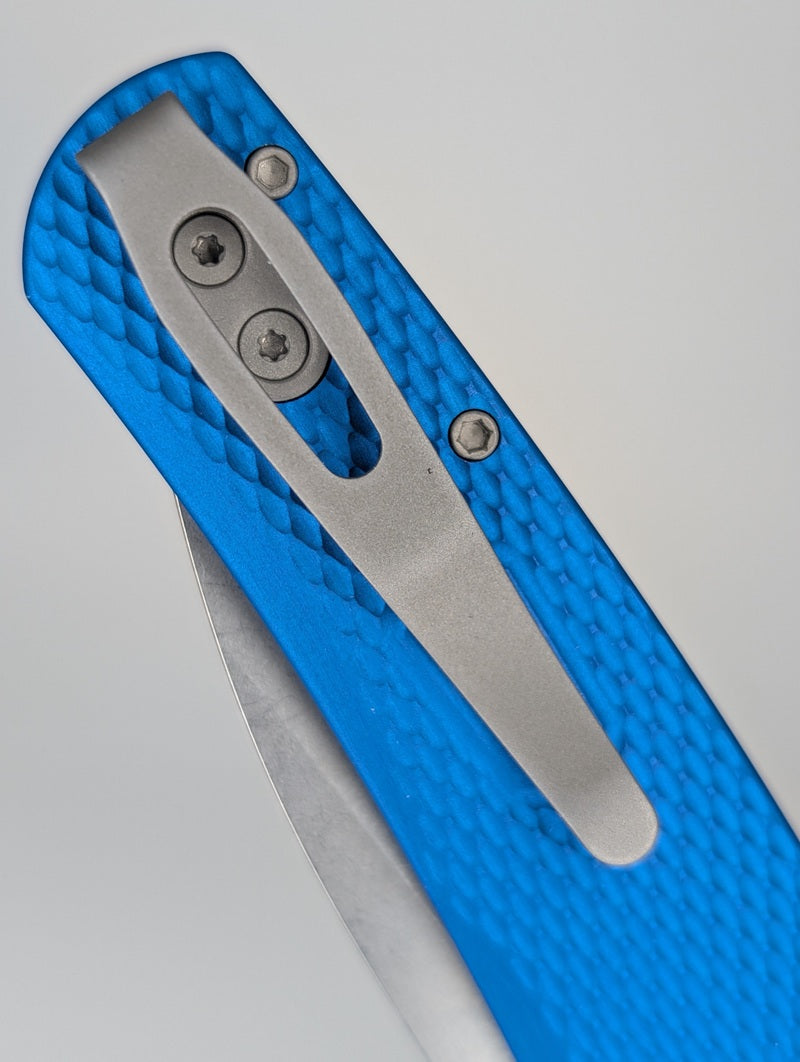 Protech Malibu Flipper Blue Textured Handle Stonewash Magnacut Wharncliffe Blade