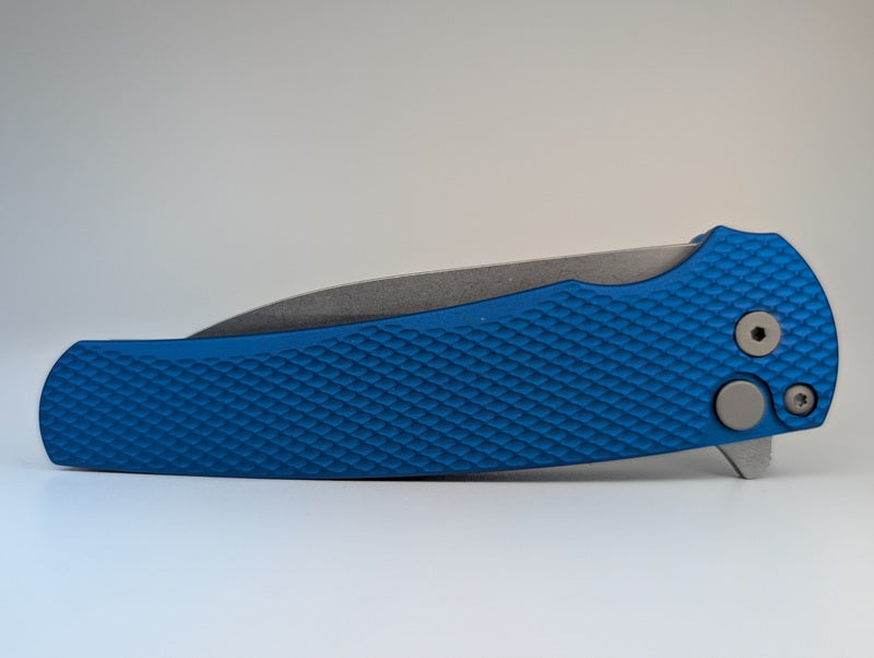 Protech Malibu Flipper Blue Textured Handle Stonewash Magnacut Wharncliffe Blade