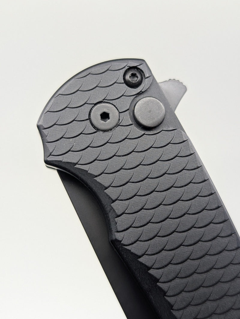 *Consignment* Protech Malibu Dragon Scale Black DLC Magnacut Button Lock Folding Knife