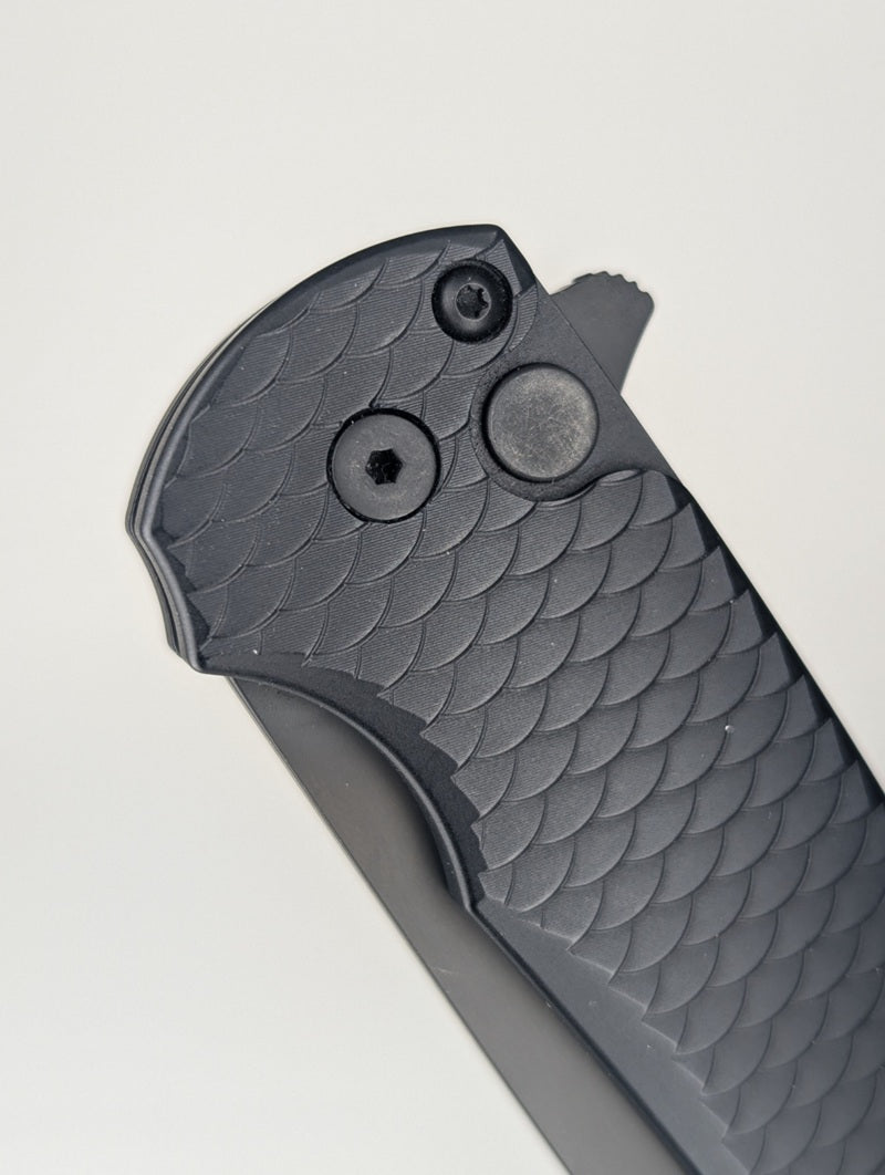 *Consignment* Protech Malibu Black Dragonscale DLC Magnacut Button Lock Folding Knife