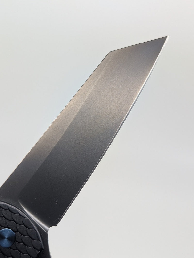 Protech Malibu Dragon Scale Black Sapphire Blue Hardware DLC Magnacut Button Lock Folding Knife