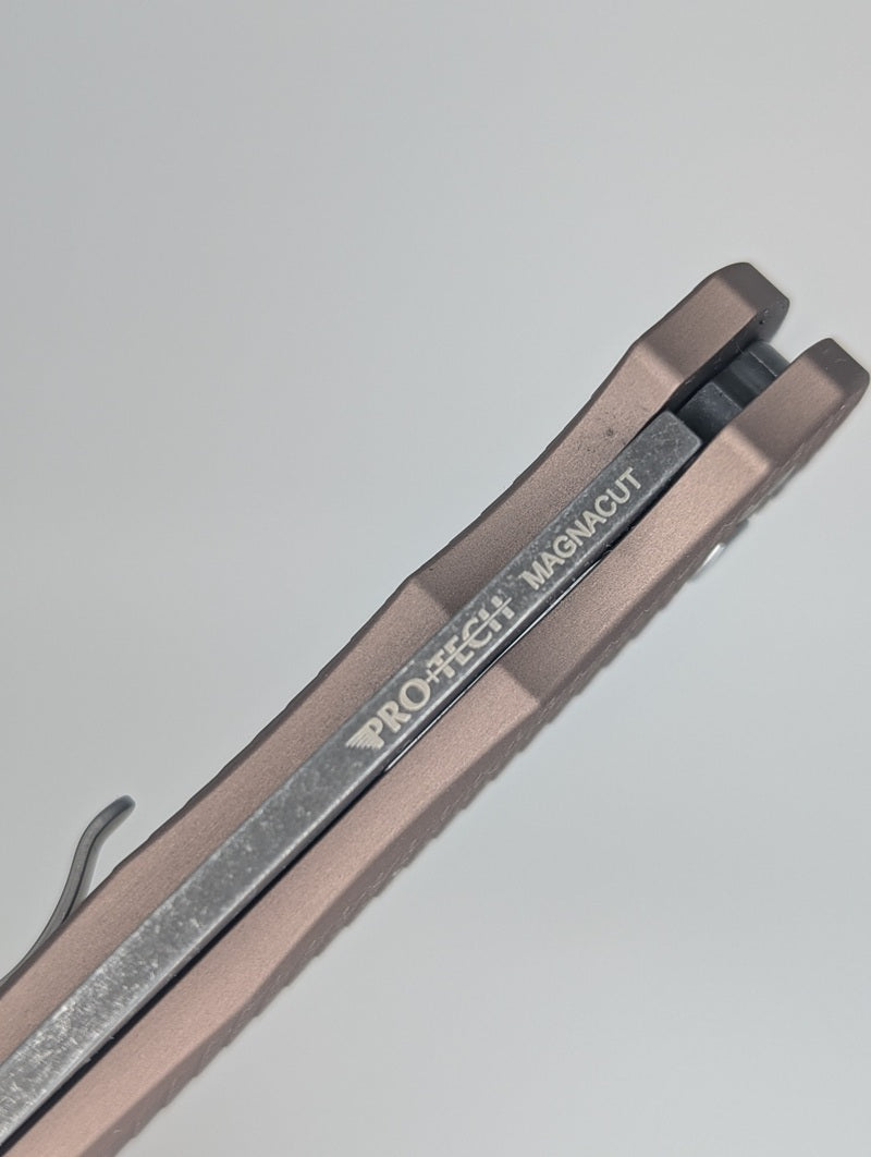 Protech Malibu FDE Dragon Scale Magnacut Pearl Buttonlock Folding Knife