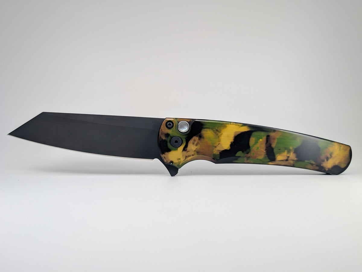 *Consignment* Protech Malibu Woodland Camo REC Exclusive Button Lock Folding Knife