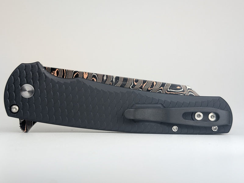 Protech Malibu Custom Dragon Scale BakerForge Coppermai Ripple Damascus Reverse Tanto Buttonlock Folding Knife