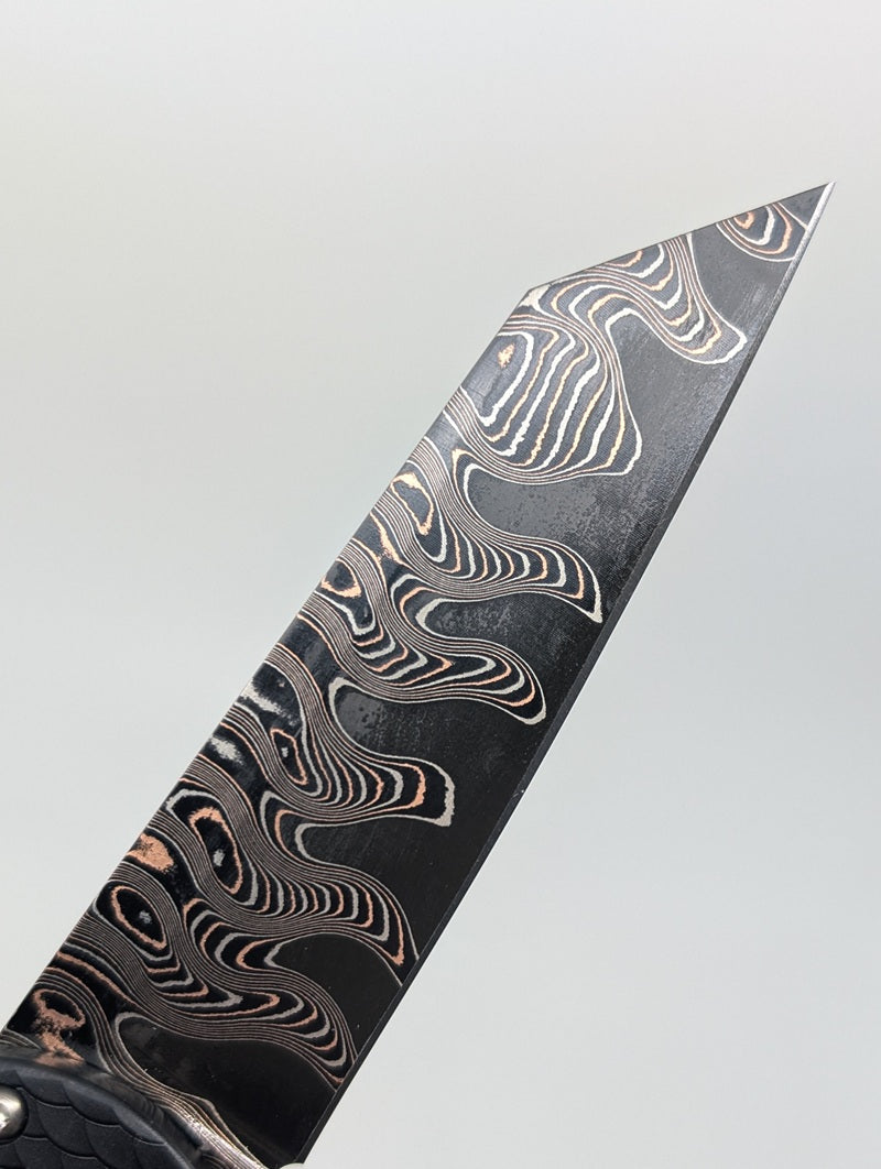 Protech Malibu Custom Dragon Scale BakerForge Coppermai Ripple Damascus Reverse Tanto Buttonlock Folding Knife