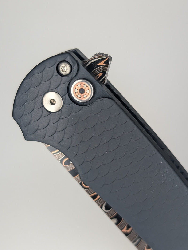 Protech Malibu Custom Dragon Scale BakerForge Coppermai Ripple Damascus Reverse Tanto Buttonlock Folding Knife