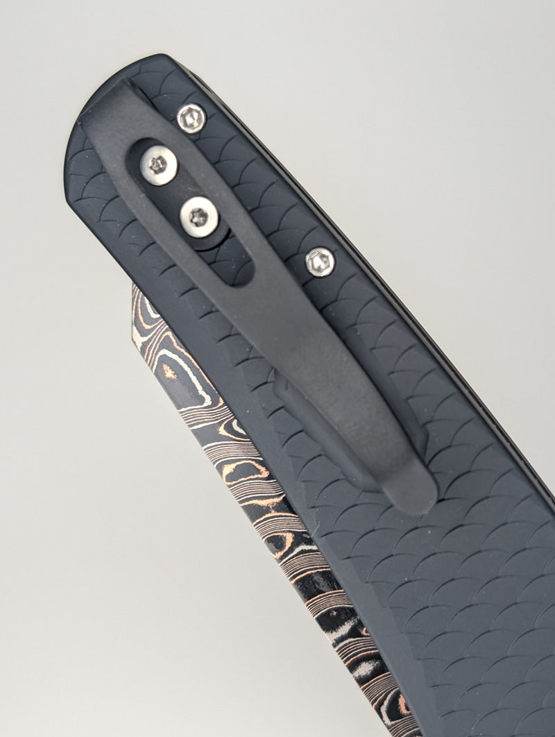 Protech Malibu Custom Dragon Scale BakerForge Coppermai Ripple Damascus Reverse Tanto Buttonlock Folding Knife